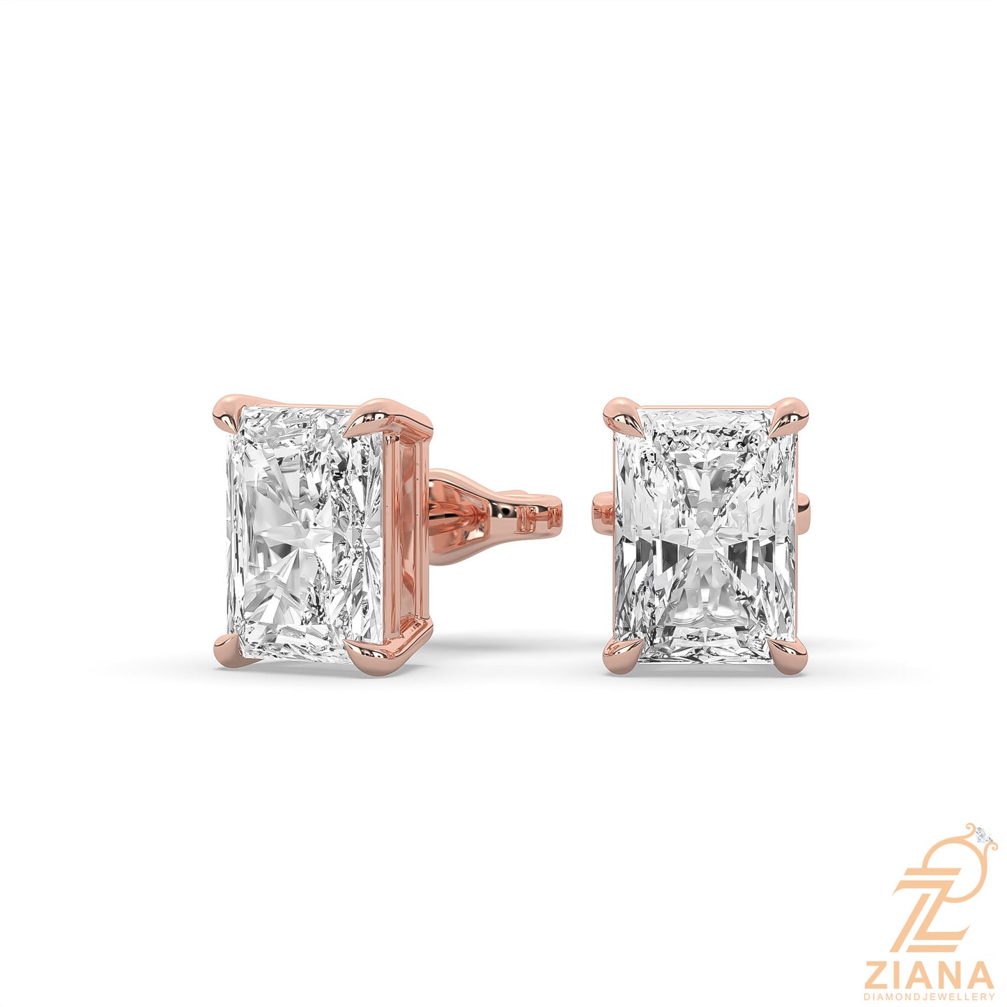 radiant cut solitaire diamond stud earrings