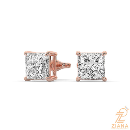 Princess Cut Solitaire Diamond Stud Earrings