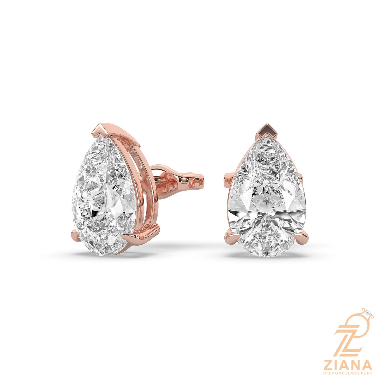 pear cut solitaire diamond stud earrings