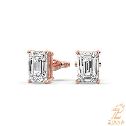 Emerald Cut Solitaire Diamond Stud Earrings