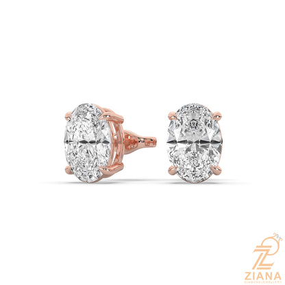 Oval Cut Solitaire Diamond Stud Earrings