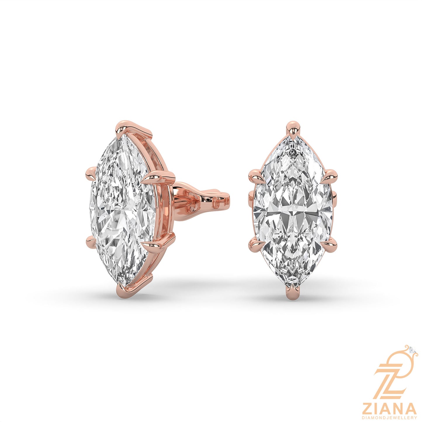 marquise cut solitaire diamond stud earrings
