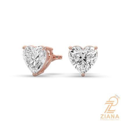 Heart Cut Solitaire Diamond Stud Earrings