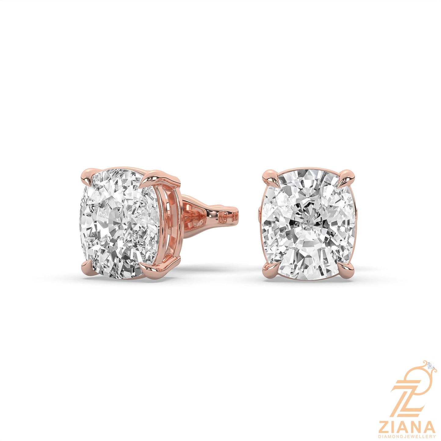 cushion cut solitaire diamond stud earrings