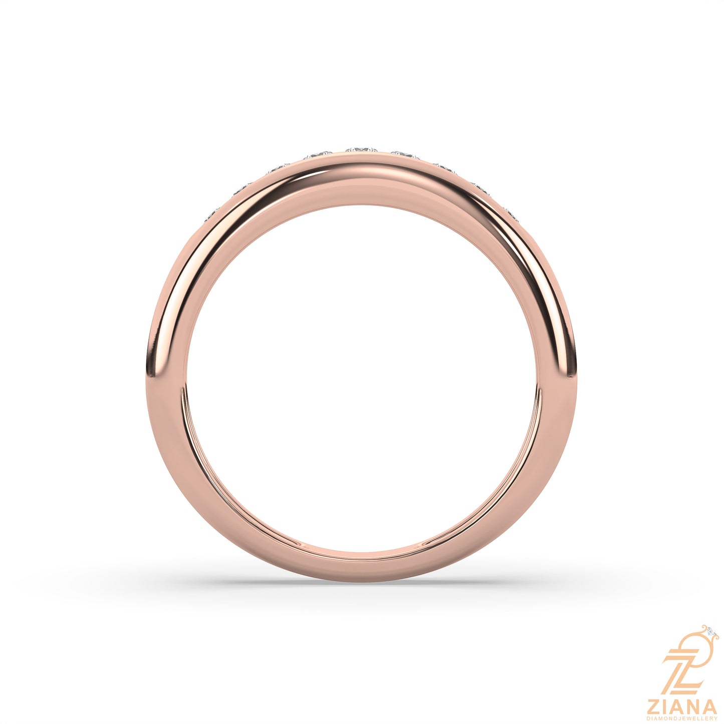 round cut flush set diamond wedding band