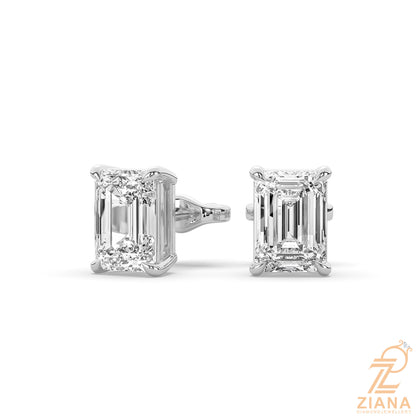 Emerald Cut Solitaire Diamond Stud Earrings