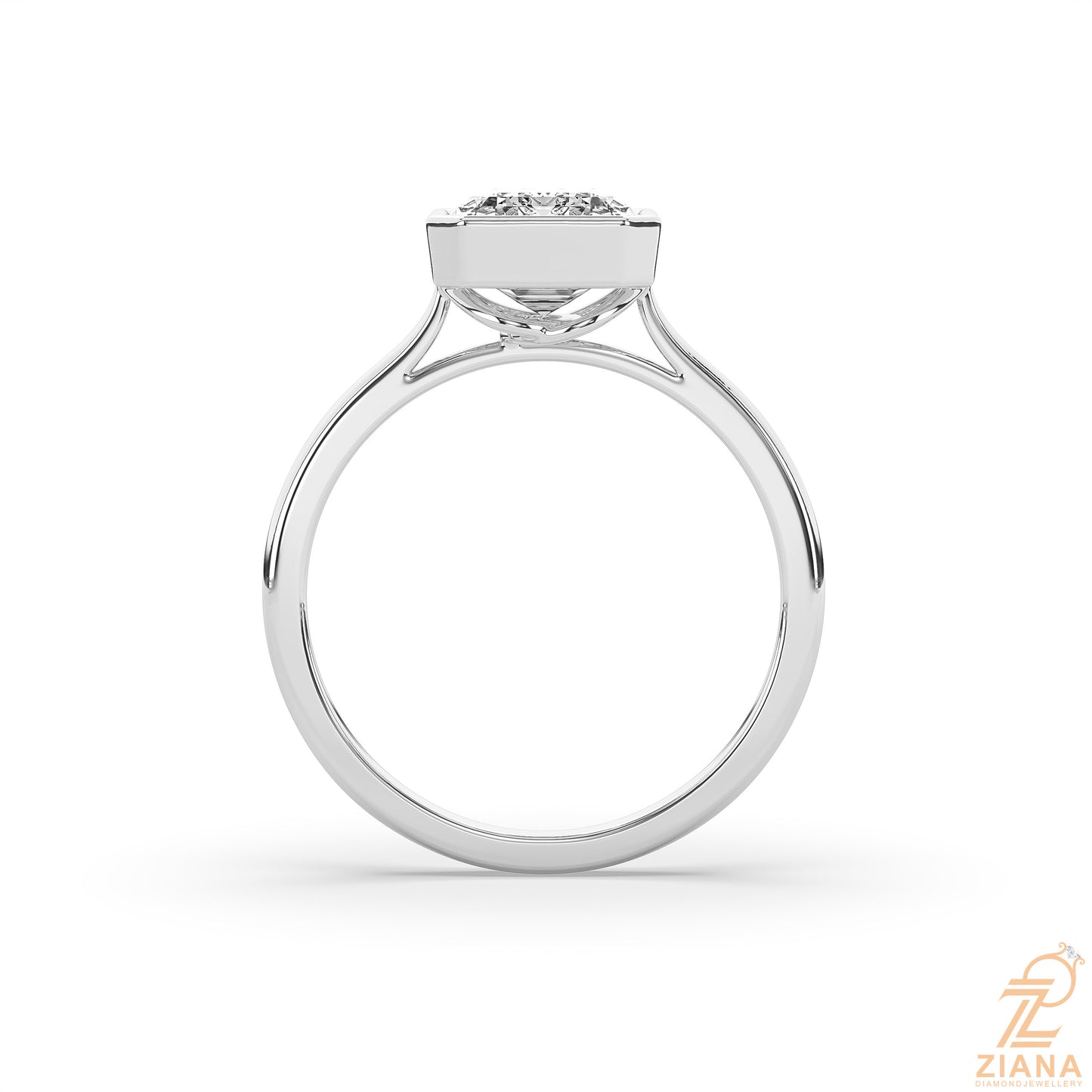 radiant cut bezel set solitaire engagement ring