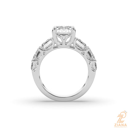 Emerald Cut Diamond Seven Stone Engagement Ring