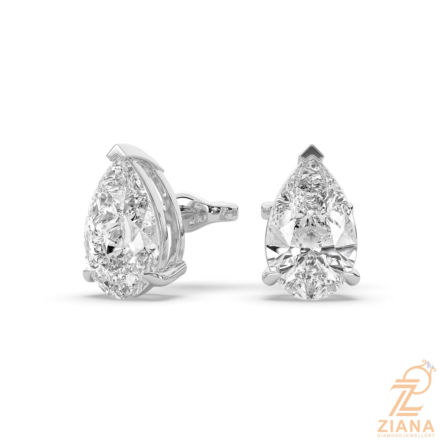 pear cut solitaire diamond stud earrings