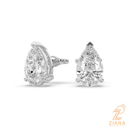 Pear Cut Solitaire Diamond Stud Earrings