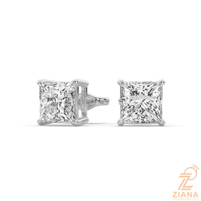 Princess Cut Solitaire Diamond Stud Earrings