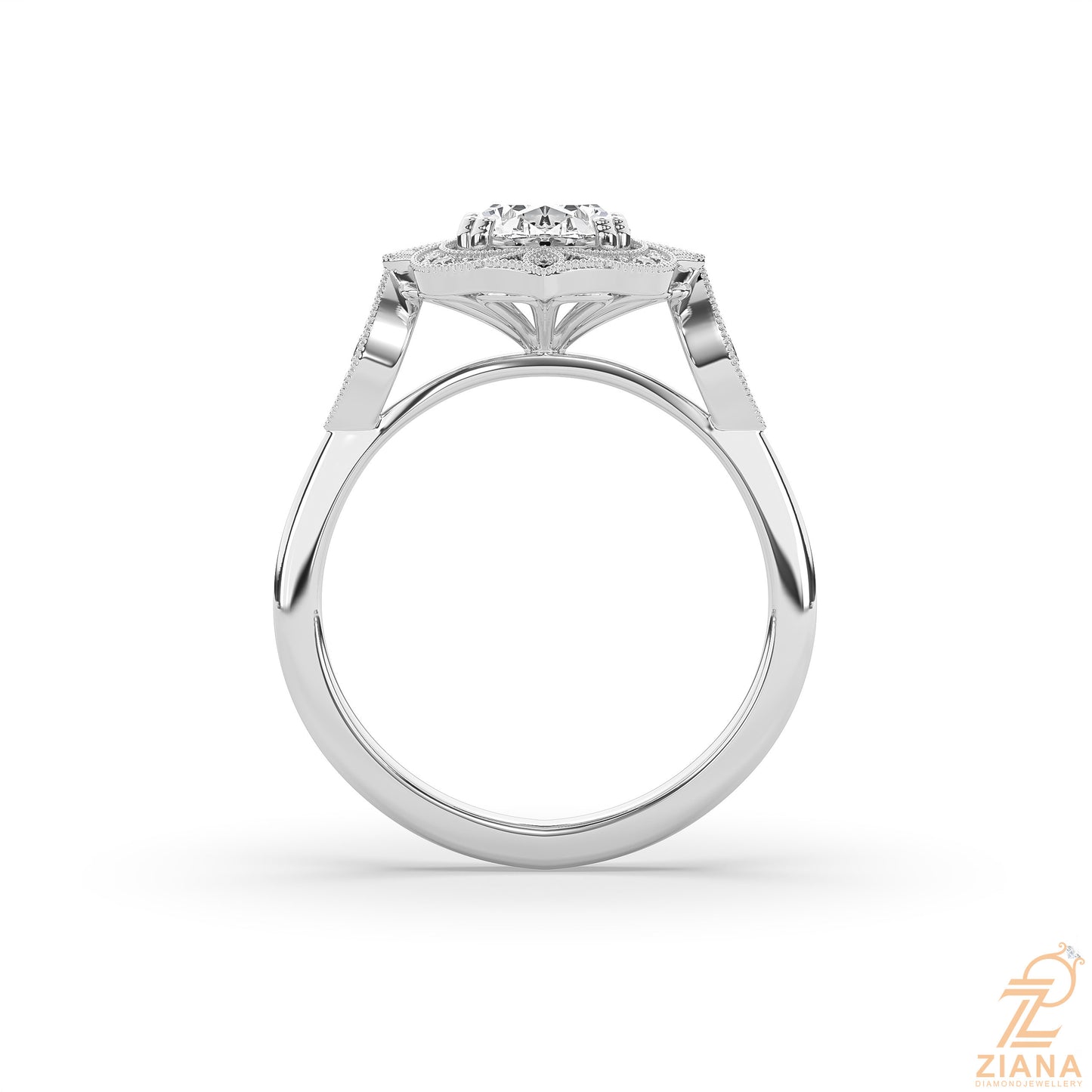 vintage oval diamond halo engagement ring