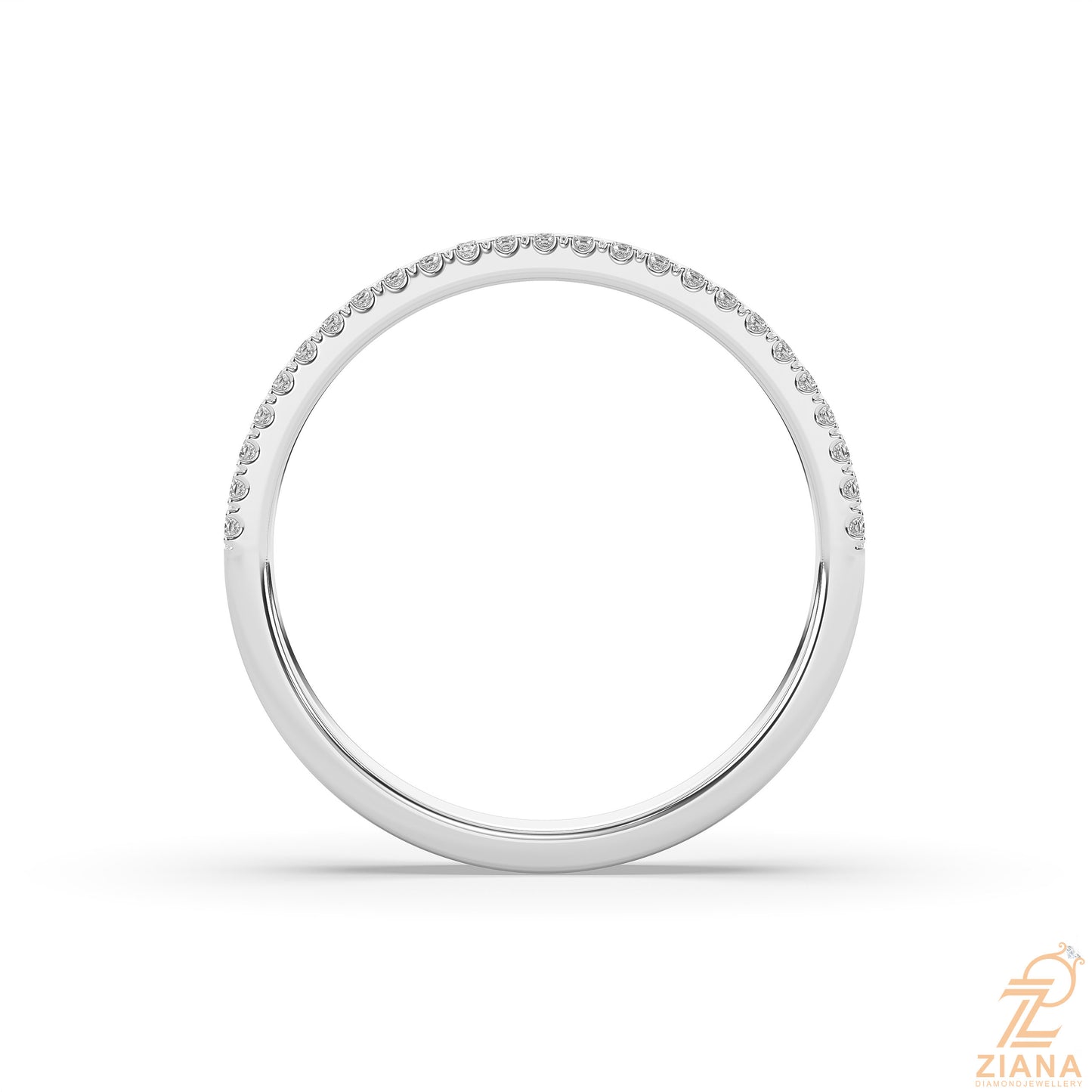 round cut diamond half eternity wedding band