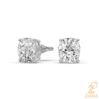 Cushion Cut Solitaire Diamond Stud Earrings