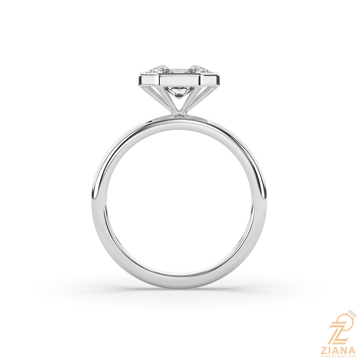 radiant cut bezel set solitaire engagement ring