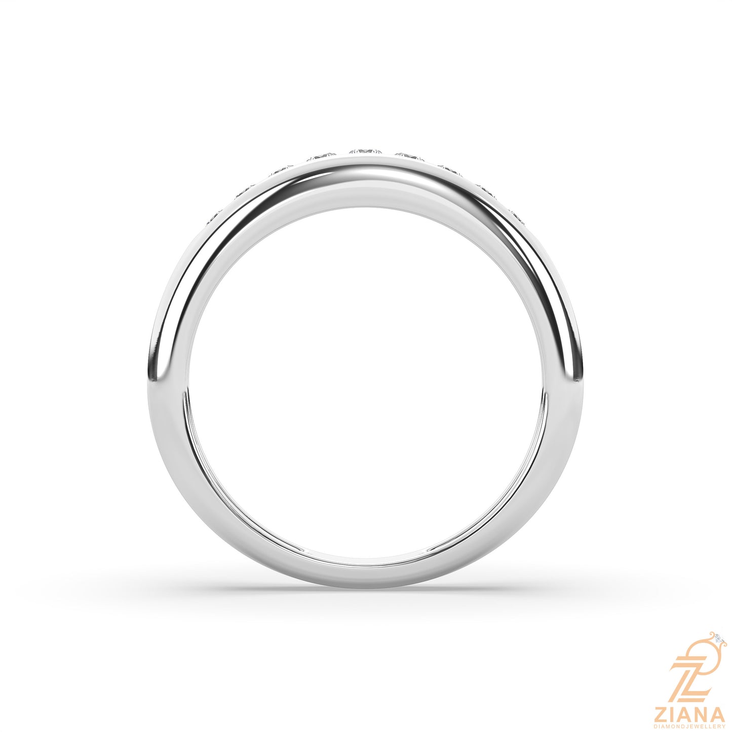round cut flush set diamond wedding band