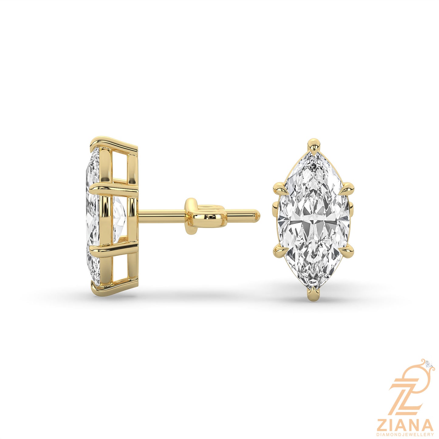 marquise cut solitaire diamond stud earrings