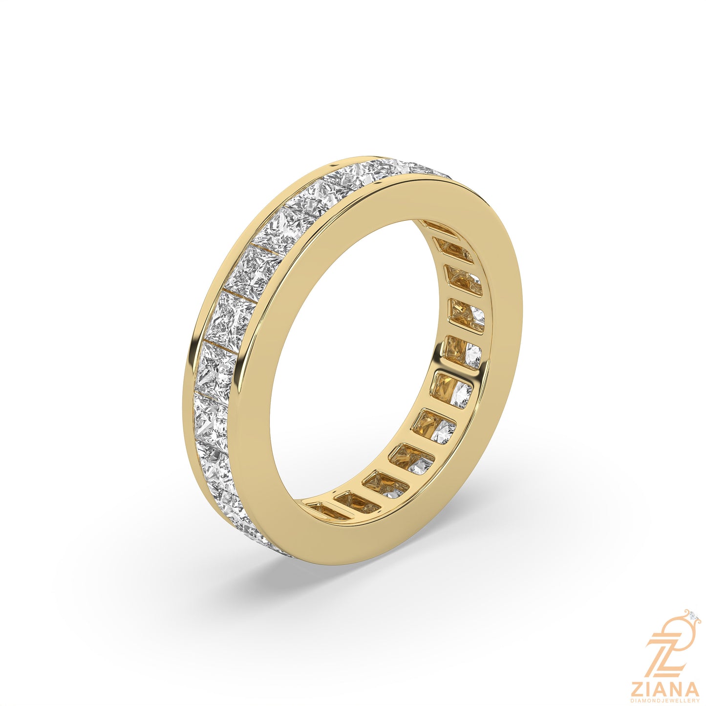 princess cut diamond channel set eternity ring