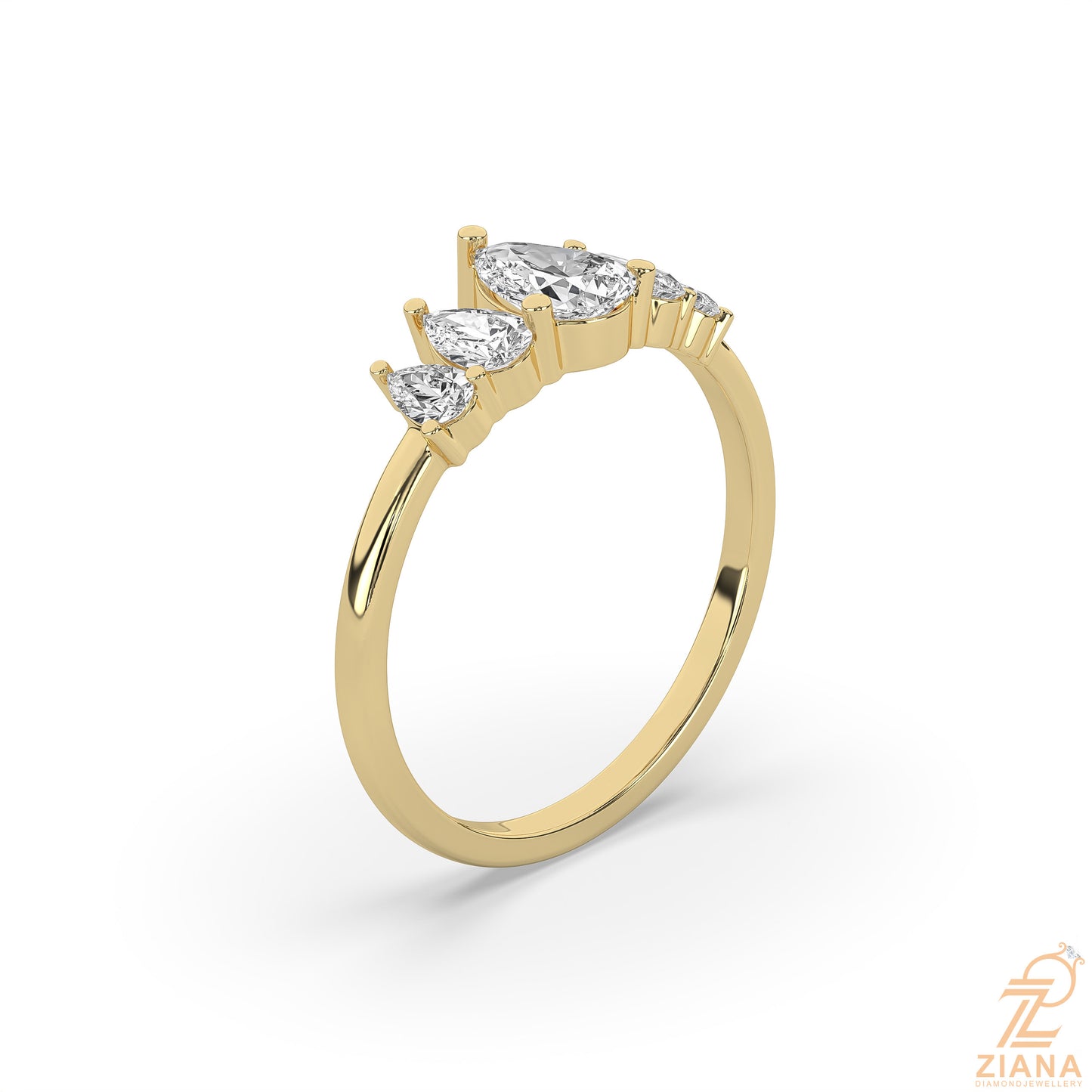 five stone pear diamond engagement ring