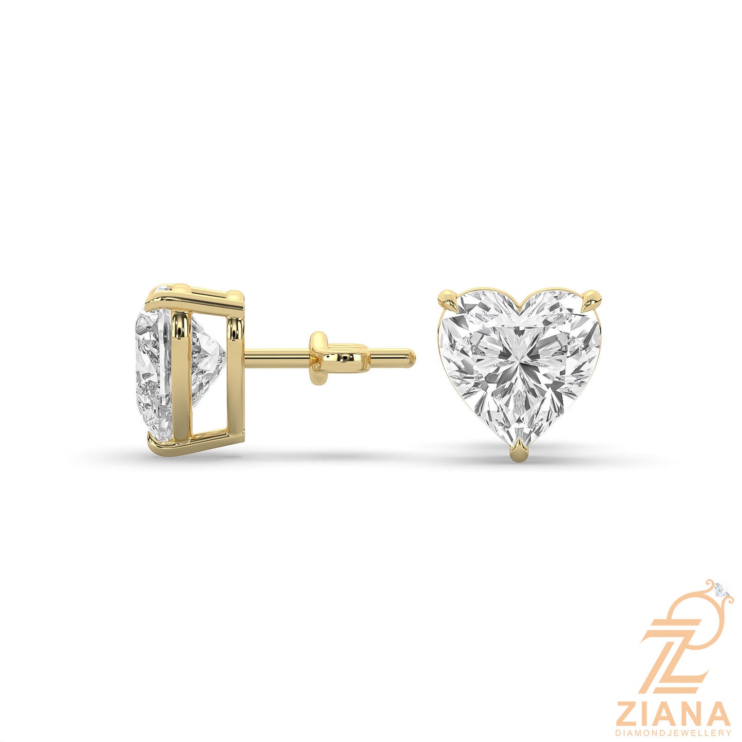 heart cut solitaire diamond stud earrings