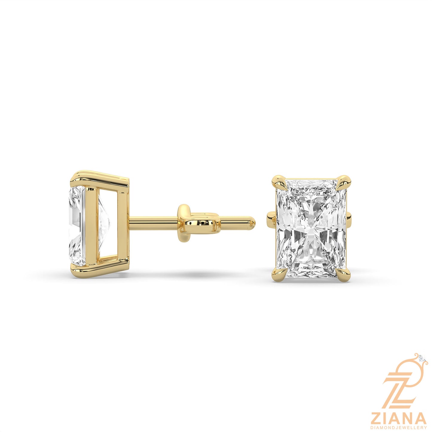 radiant cut solitaire diamond stud earrings