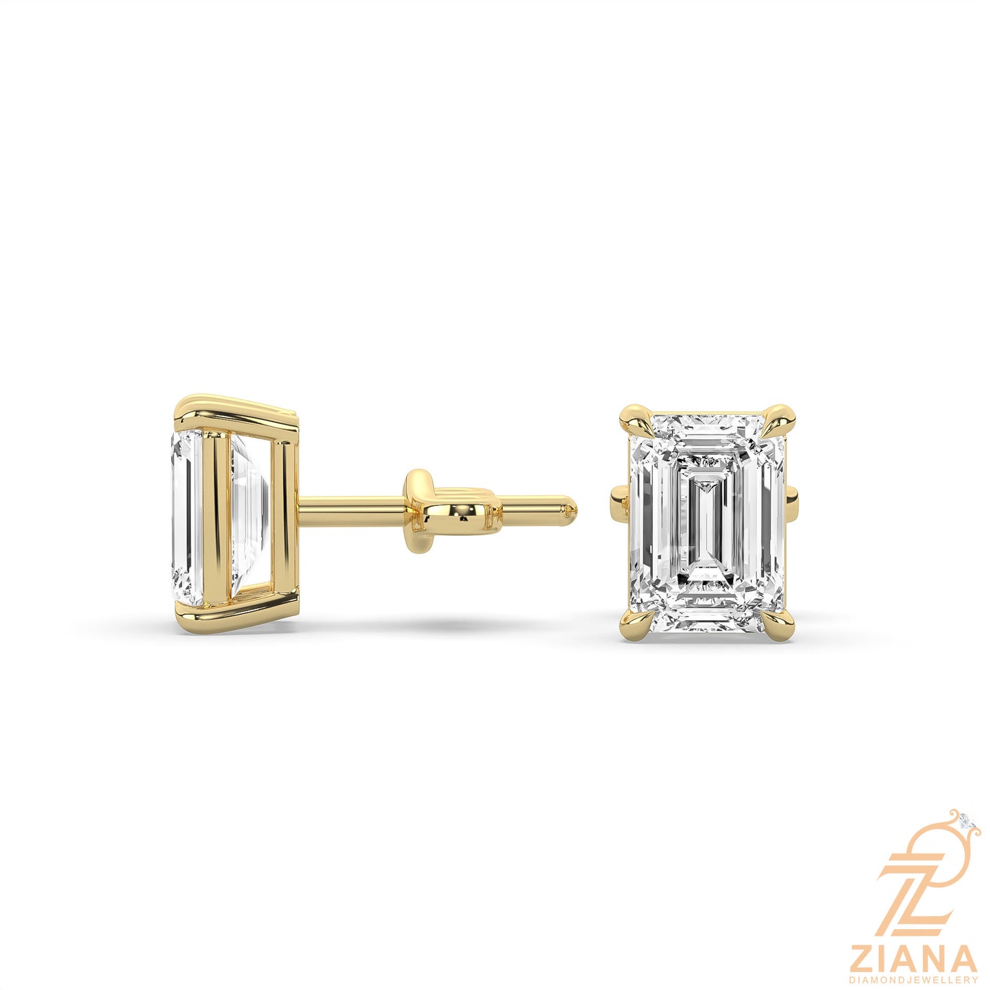 emerald cut solitaire diamond stud earrings