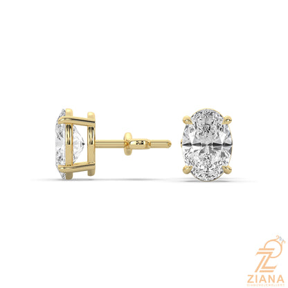 Oval Cut Solitaire Diamond Stud Earrings