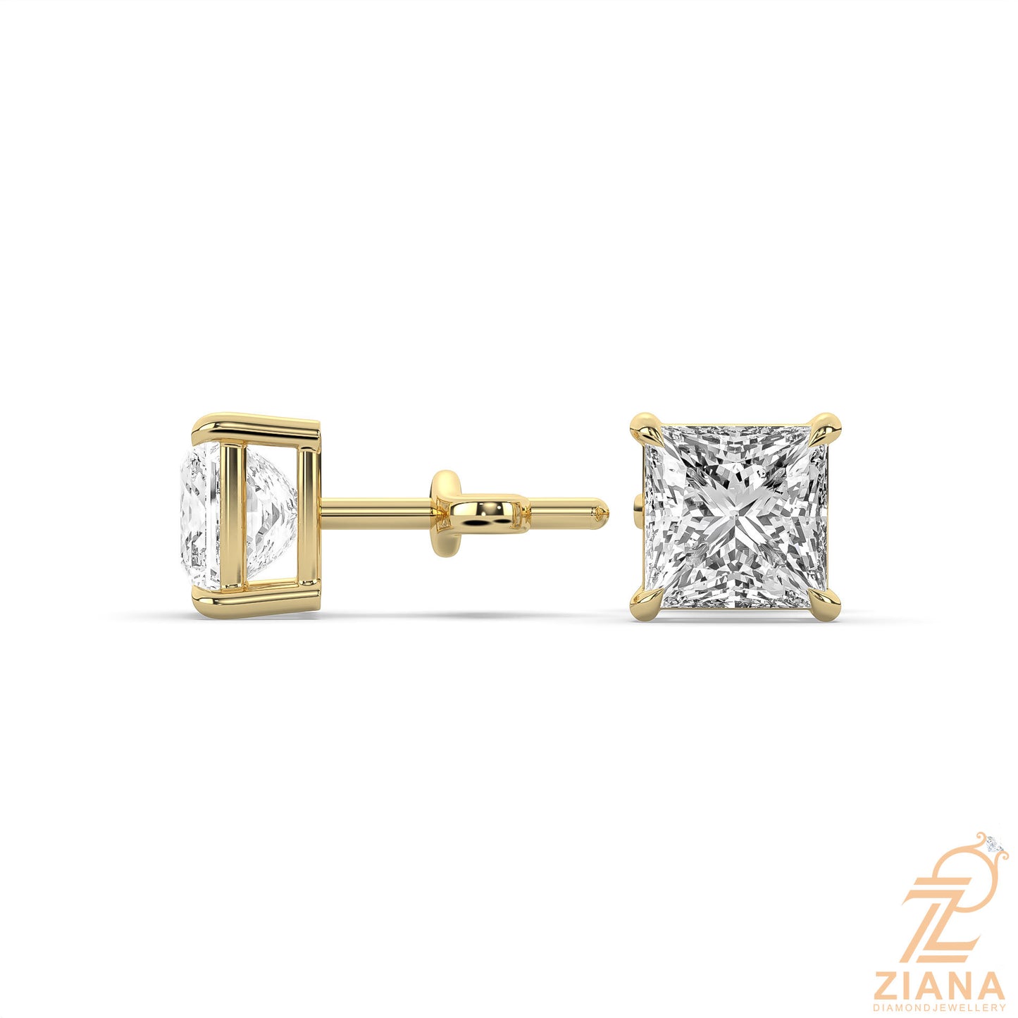 princess cut solitaire diamond stud earrings