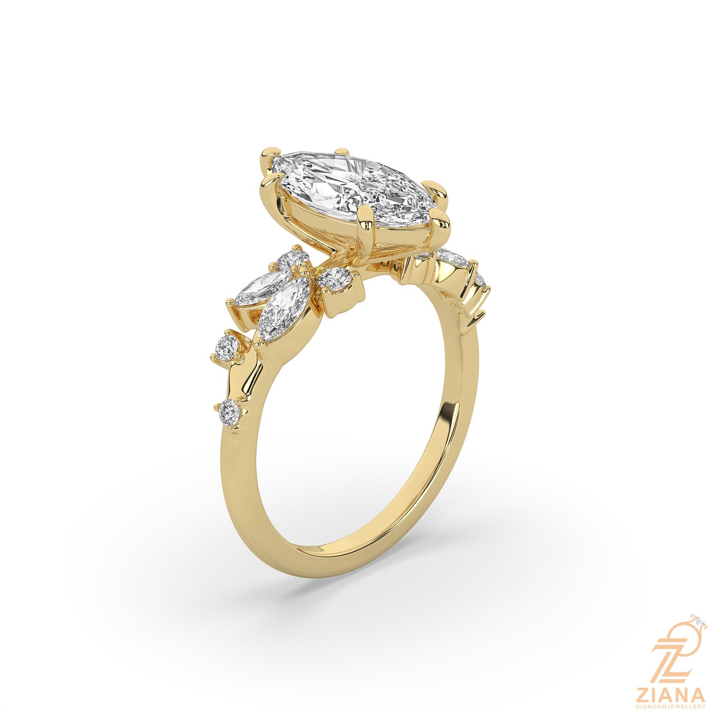 marquise diamond floral engagement ring