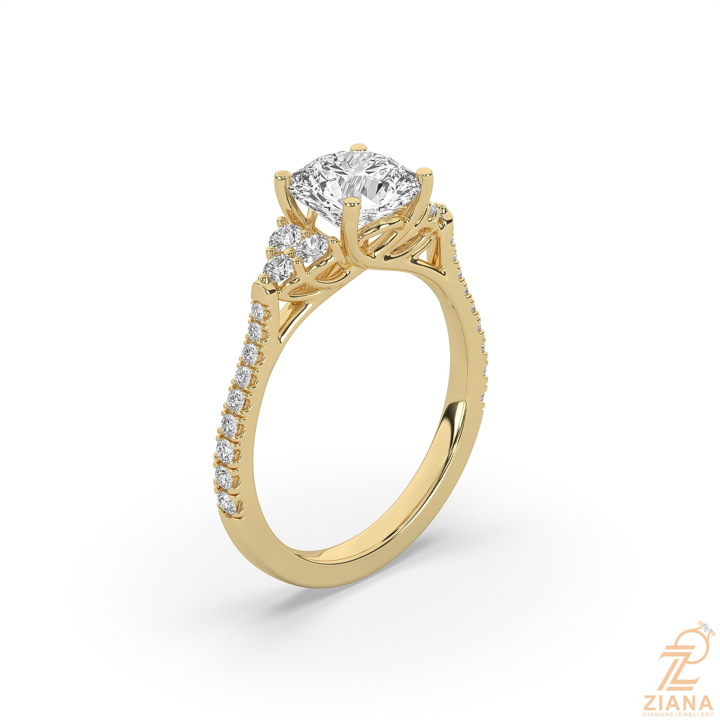 three stone round diamond ring