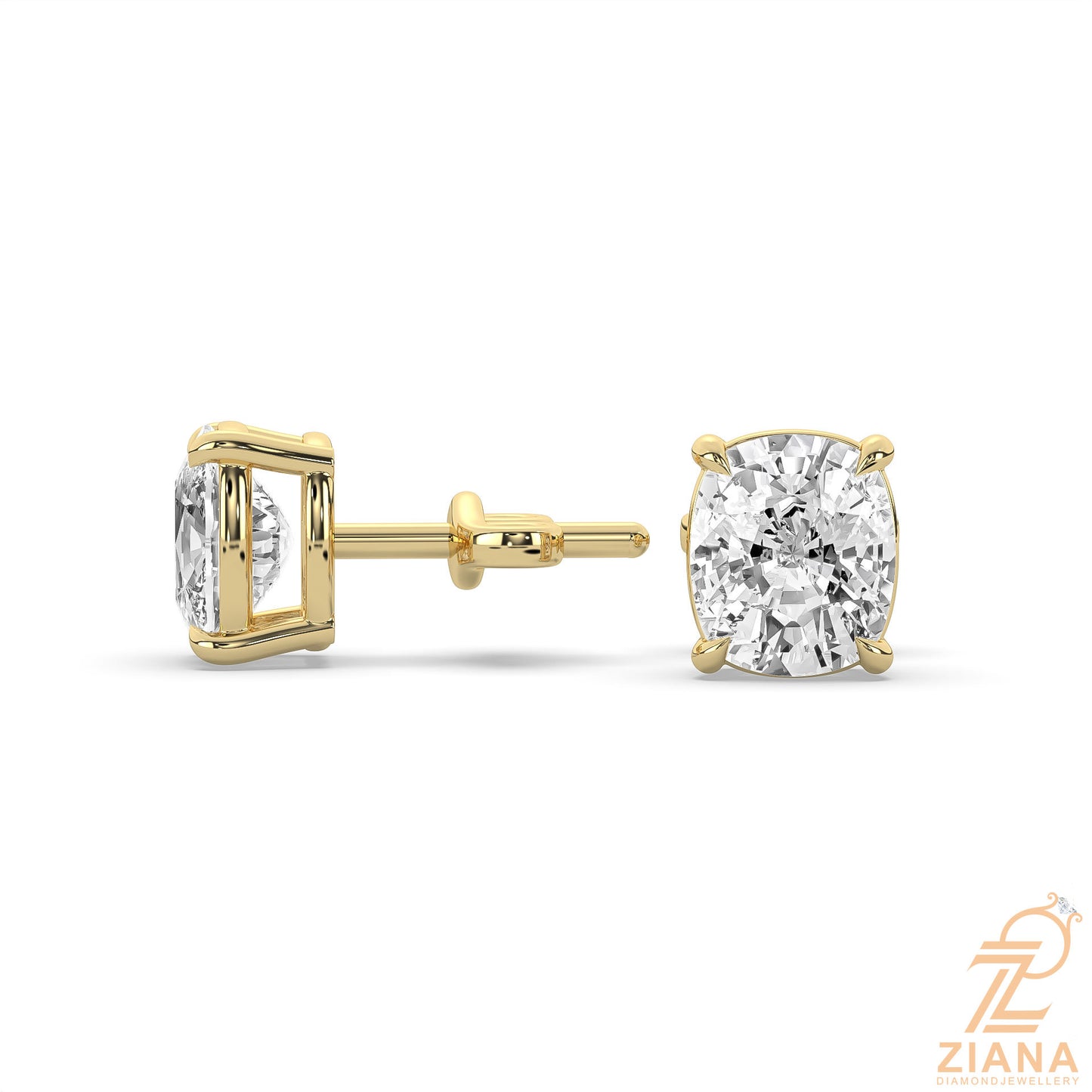 cushion cut solitaire diamond stud earrings