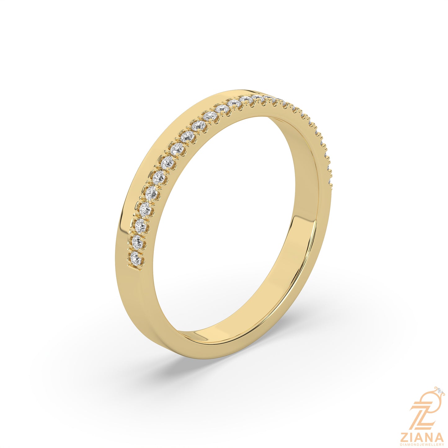 round cut diamond half eternity wedding band