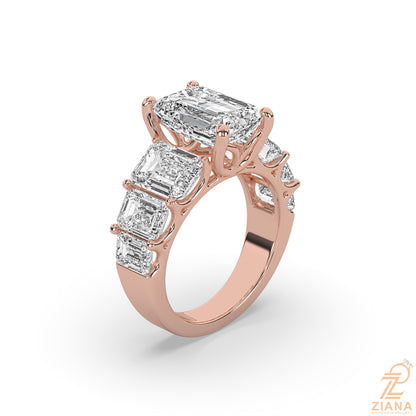 Emerald Cut Diamond Seven Stone Engagement Ring