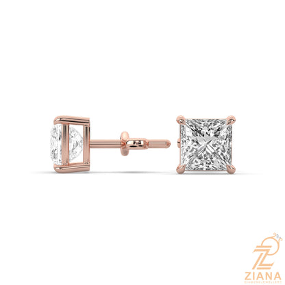Princess Cut Solitaire Diamond Stud Earrings