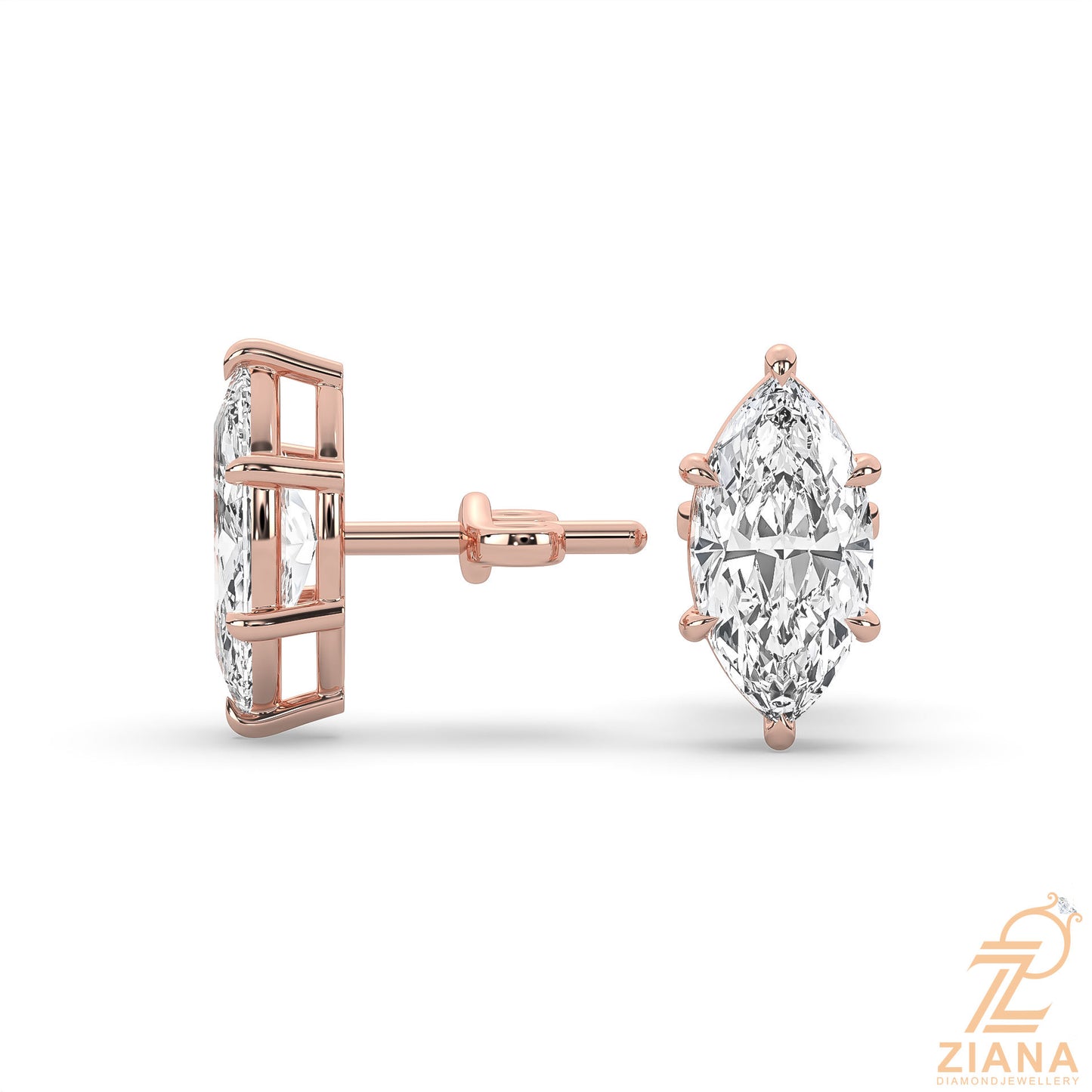 marquise cut solitaire diamond stud earrings