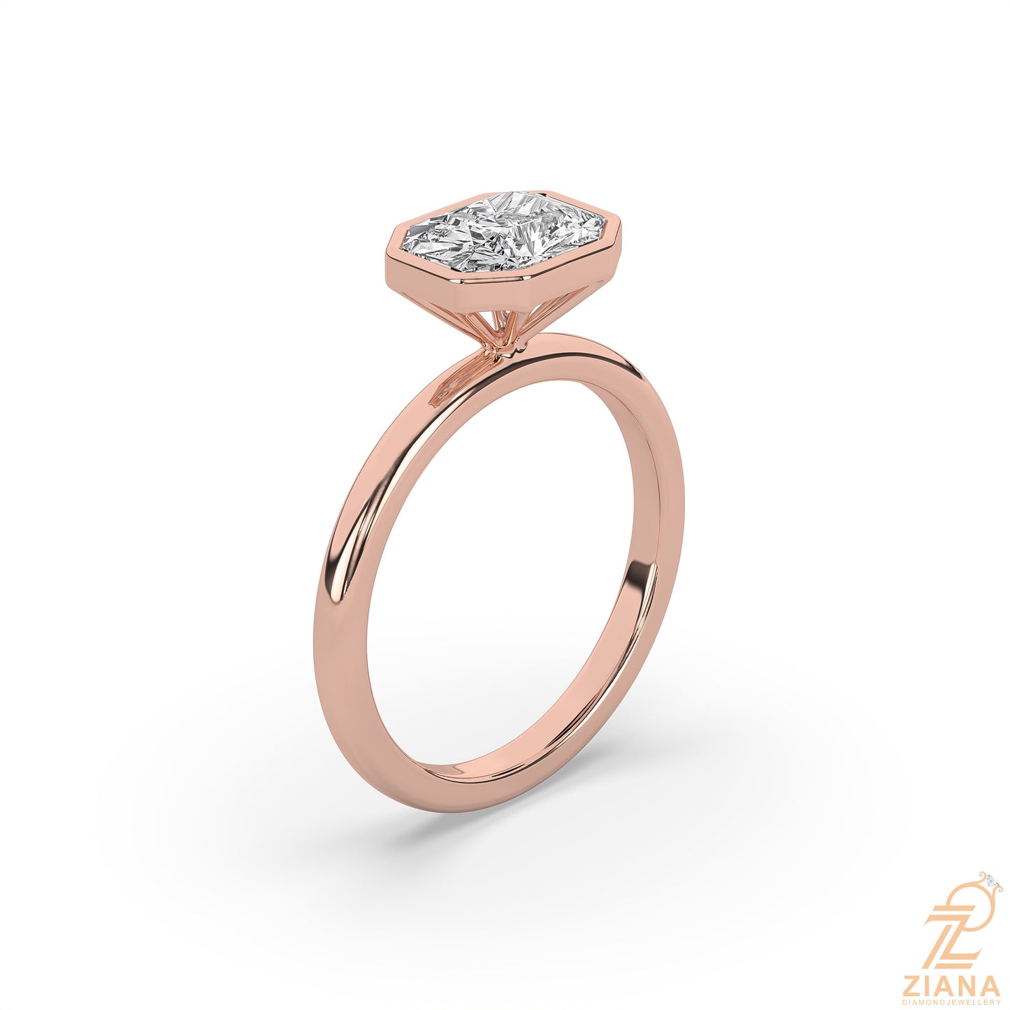radiant cut bezel set solitaire engagement ring