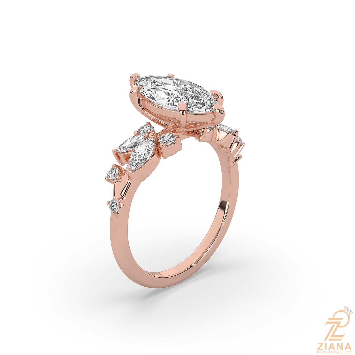 marquise diamond floral engagement ring