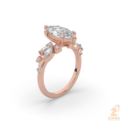 Marquise Diamond Floral Engagement Ring