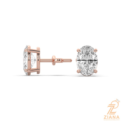 Oval Cut Solitaire Diamond Stud Earrings