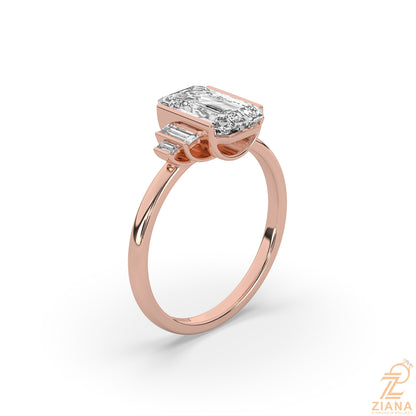 Emerald Cut Three Stone Lab Grown Diamond Engagement Ring