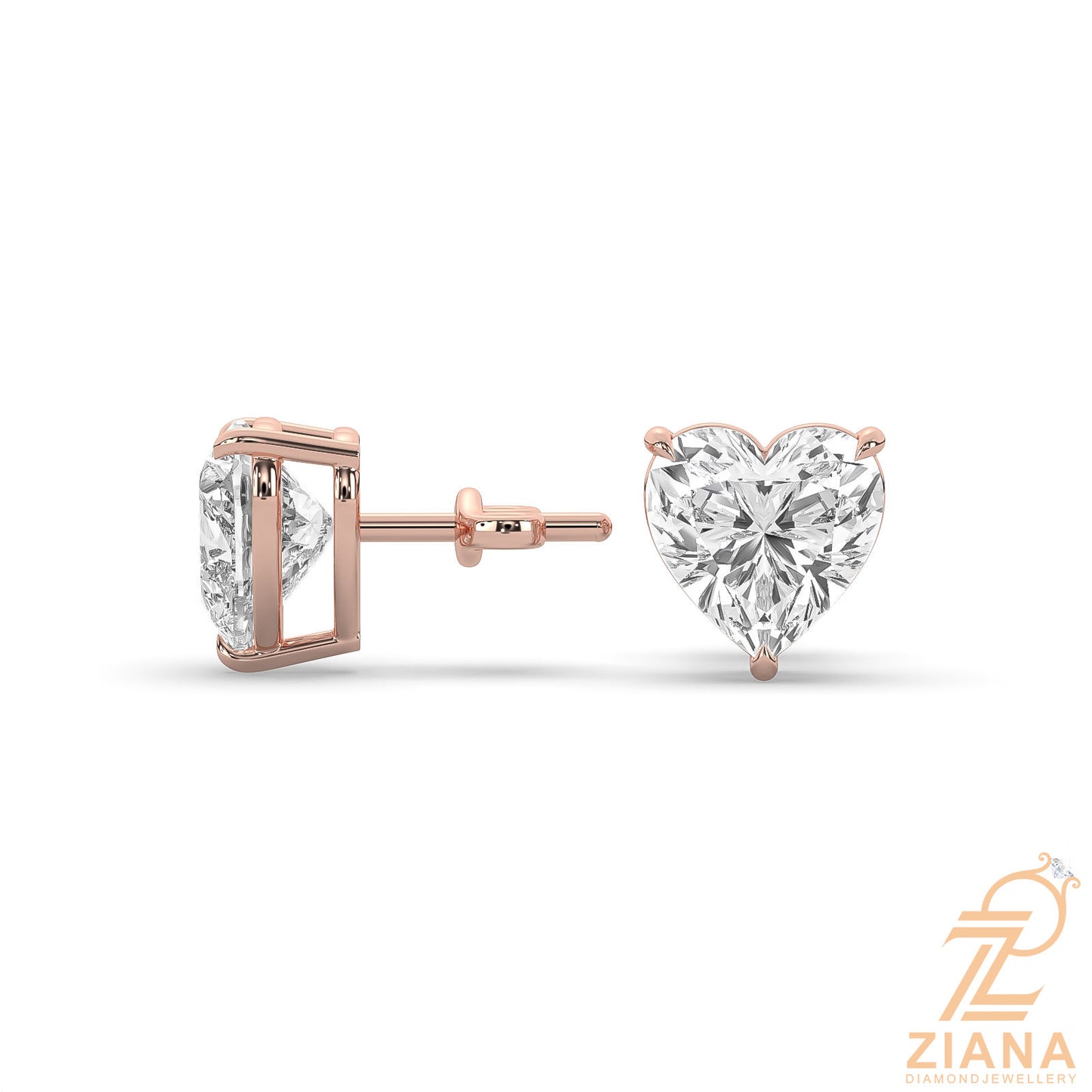 heart cut solitaire diamond stud earrings