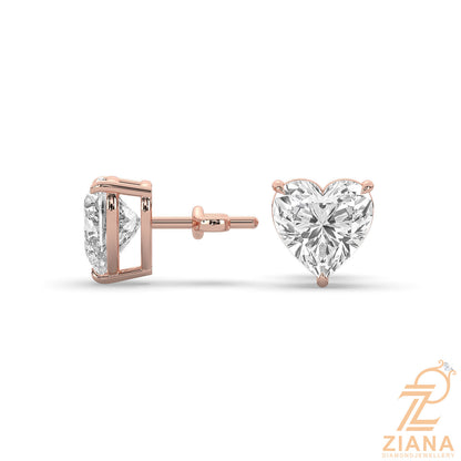 Heart Cut Solitaire Diamond Stud Earrings