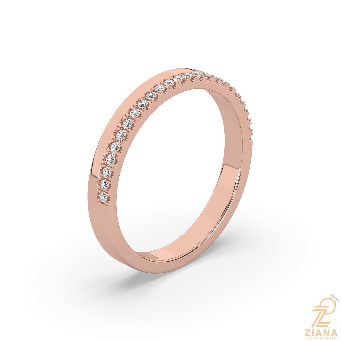 round cut diamond half eternity wedding band