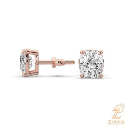 Cushion Cut Solitaire Diamond Stud Earrings