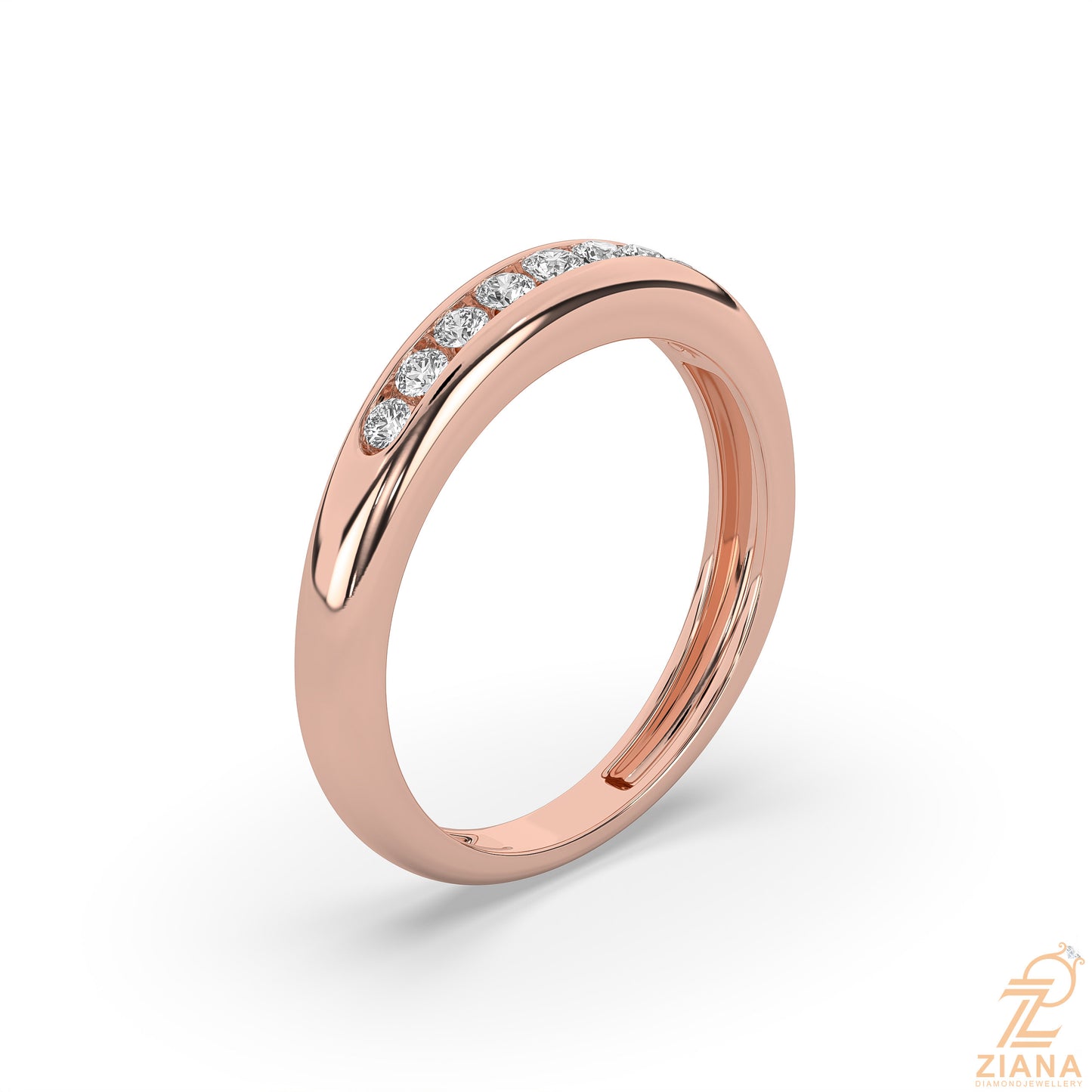 round cut flush set diamond wedding band
