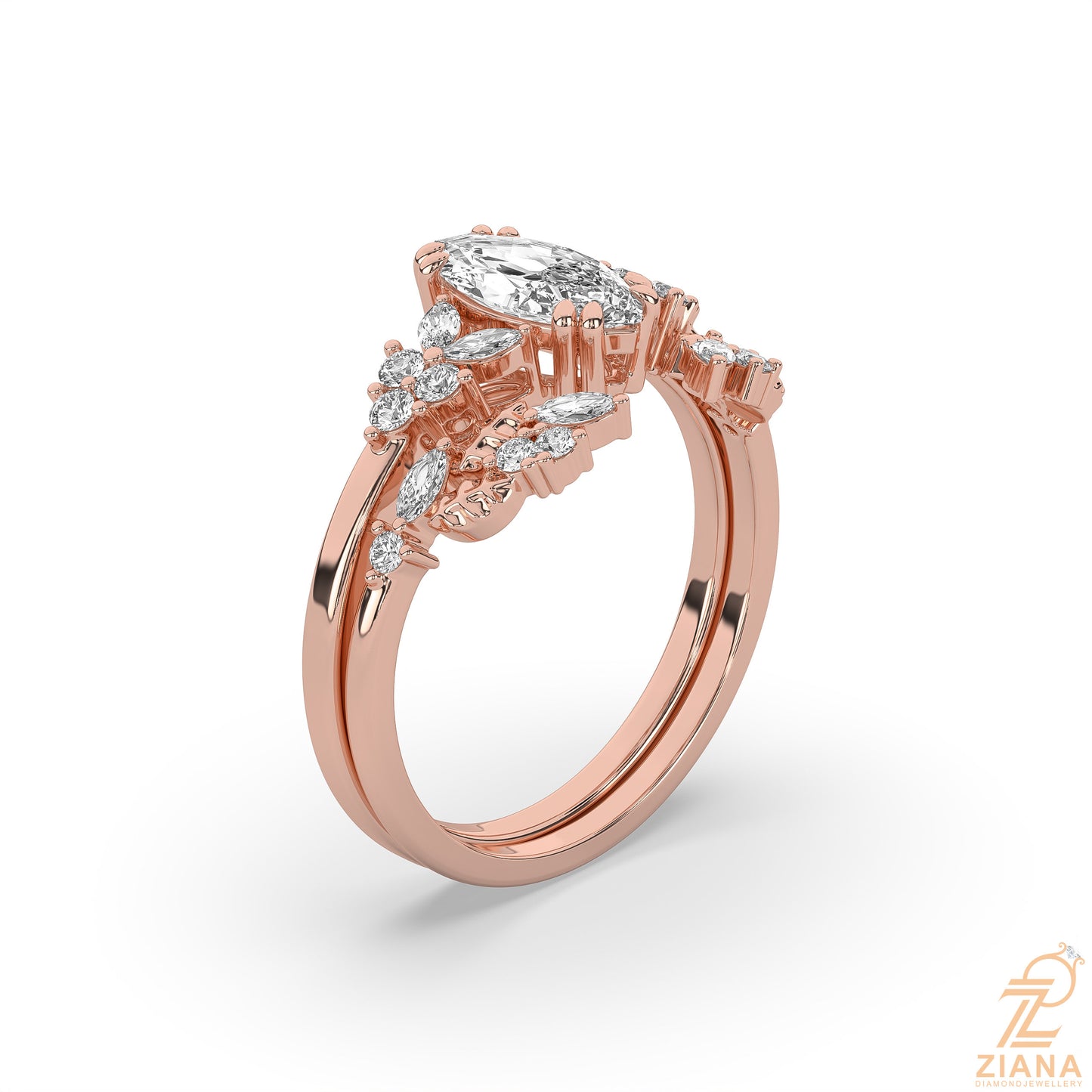 marquise diamond engagement ring set
