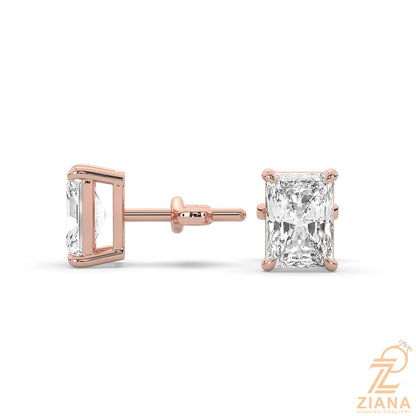 Radiant Cut Solitaire Diamond Stud Earrings