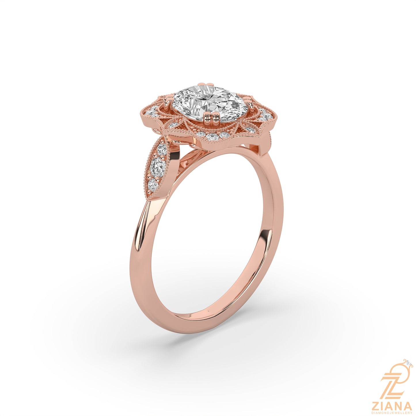 vintage oval diamond halo engagement ring