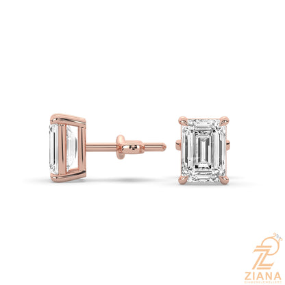 Emerald Cut Solitaire Diamond Stud Earrings