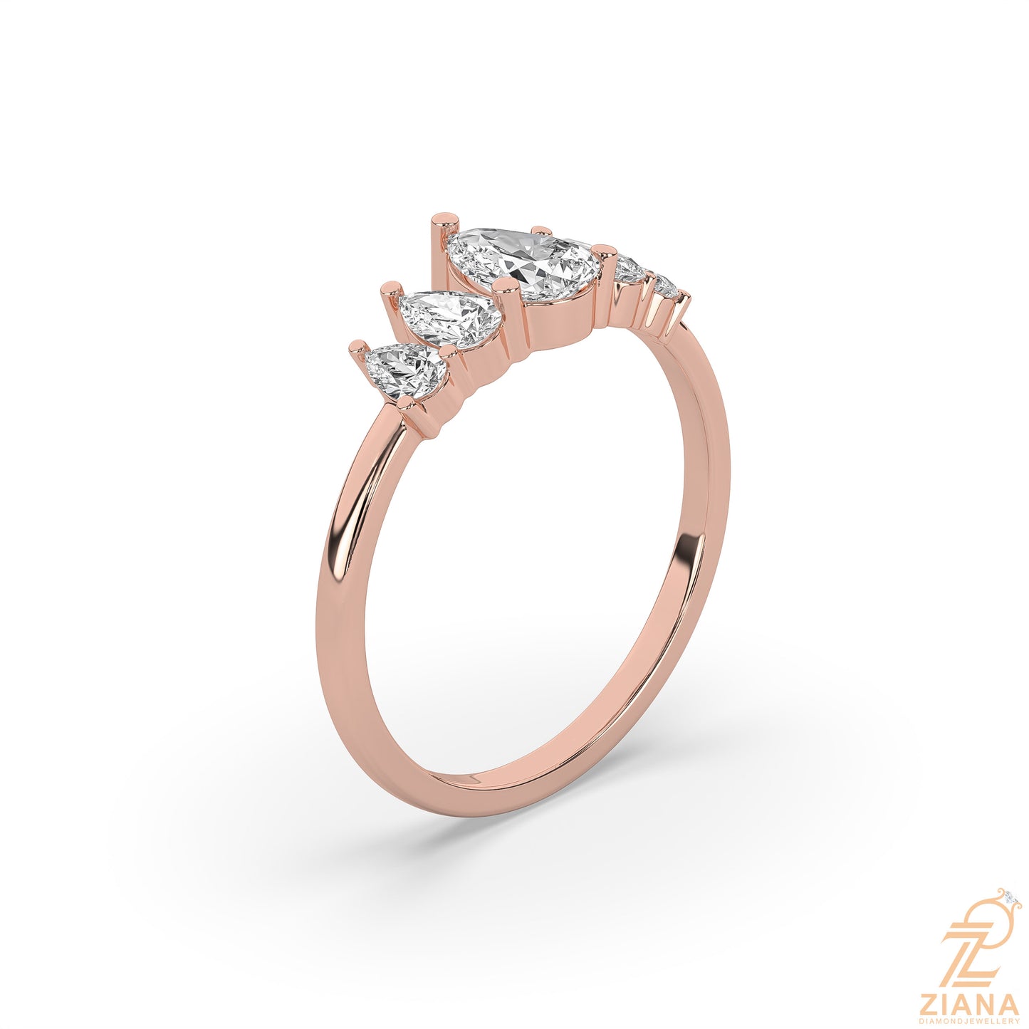 five stone pear diamond engagement ring